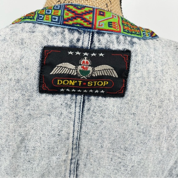 Vintage‎ Acid Wash Native Denim Vest Waistcoat Unique Artsy Eclectic 80s Medium - Picture 2 of 12